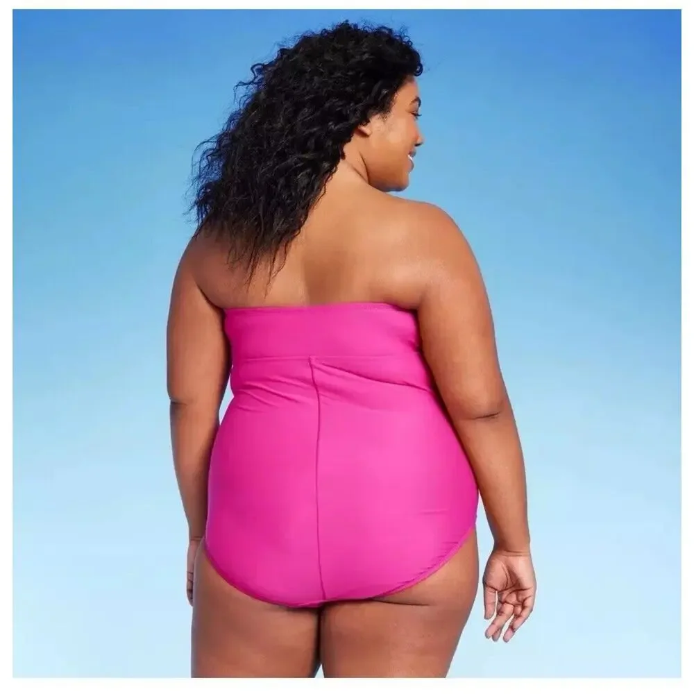Kona Sol Hot Pink Full Coverage Tummy Control Twist-Front 1 Piece Swimsuit 22
